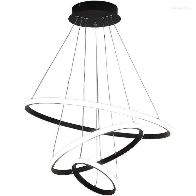 Kolye lambaları lambası LED 3/4/5 Yüzükler Çember Tavan Asma Avize Siyah Çatı katı oturma odası mutfak aydınlatma fikstürü