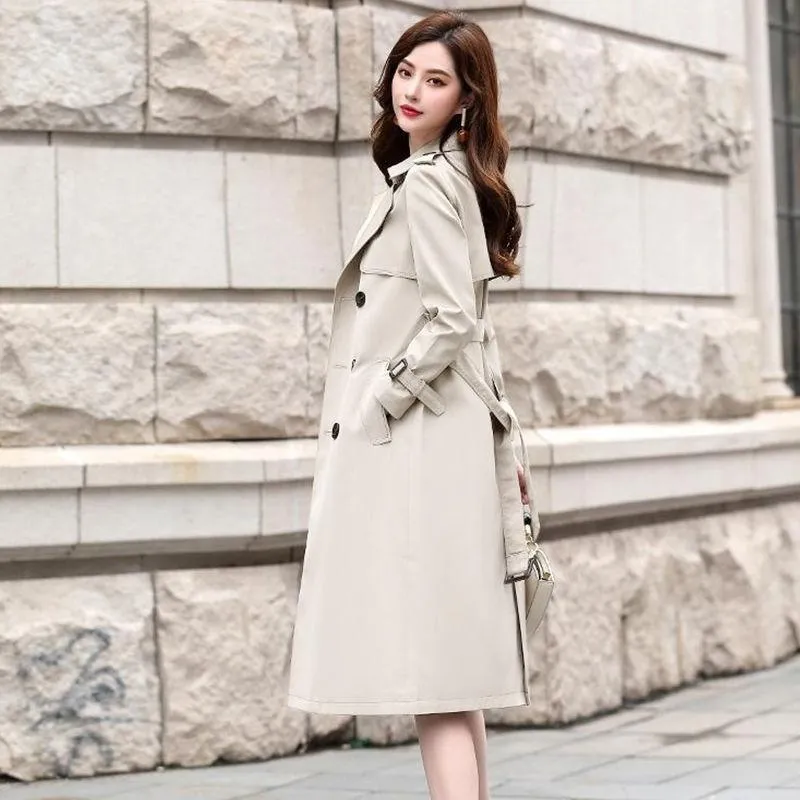 Women's Trench Coats There Are Lining Windbreaker Middle Long 2023 Spring Silk Slip Down Feeling Coat Over Knee