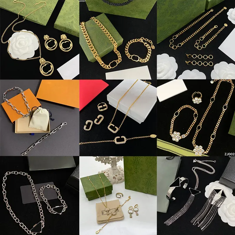 Klassisches Schmuckset für Damen, Gold-Creolen, Luxus-Designer-Armband, Halsketten, Diamant-Hochzeit, Verlobung, Schmuck für Braut, Party, Liebhaber, Geschenke, Ring-Armband