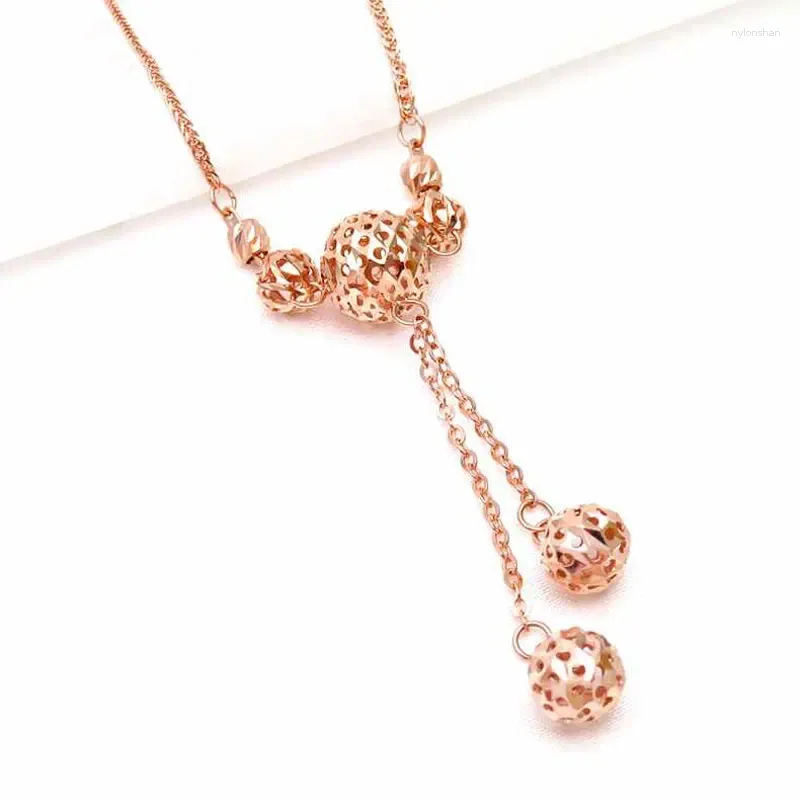 Pendant Necklaces 14K Plated Russian 585 Purple Gold Necklace Rose Round Ball Tassel Set Chain Collar Fashion Jewelry For Women