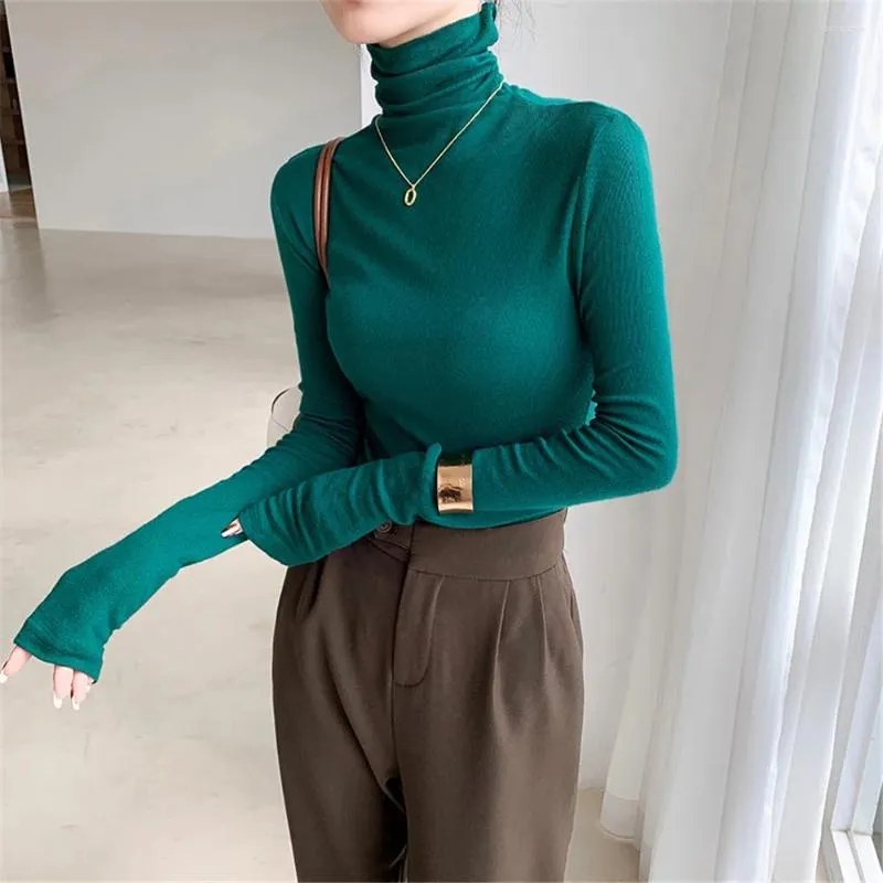 Maglioni da donna Autunno Bianco Nero Slim Solid All-macth T-shirt Basic in cotone a maniche lunghe Pullover Dolcevita Top per donna T-shirt