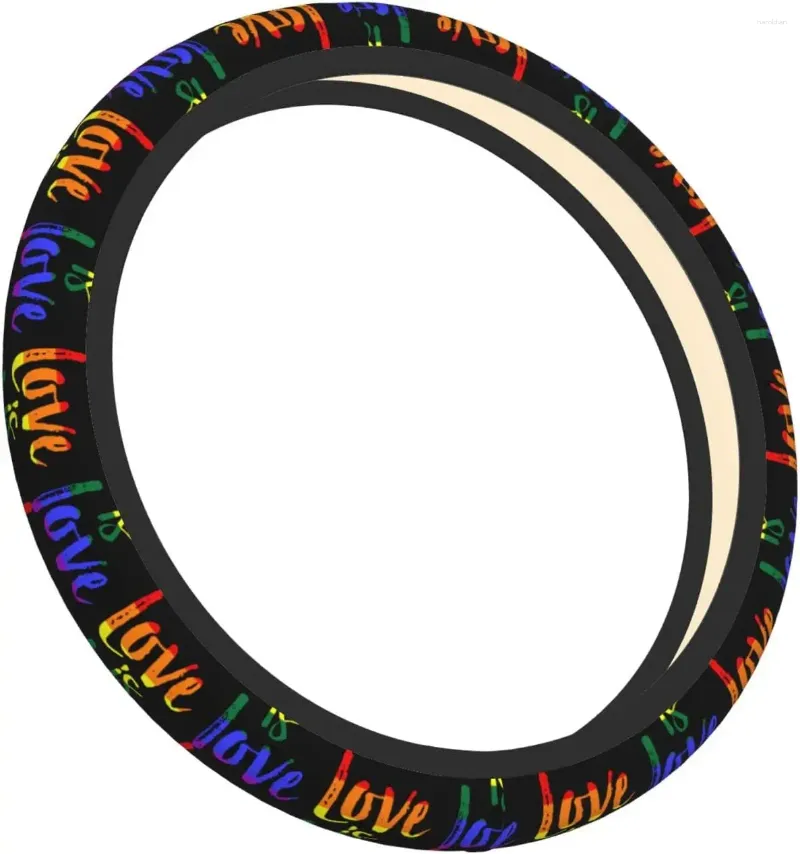 Steering Wheel Covers Love Is LGBT Cover Universal 15 Inch Car Accessories Anti-Slip Breathable Elastic Truck Protector