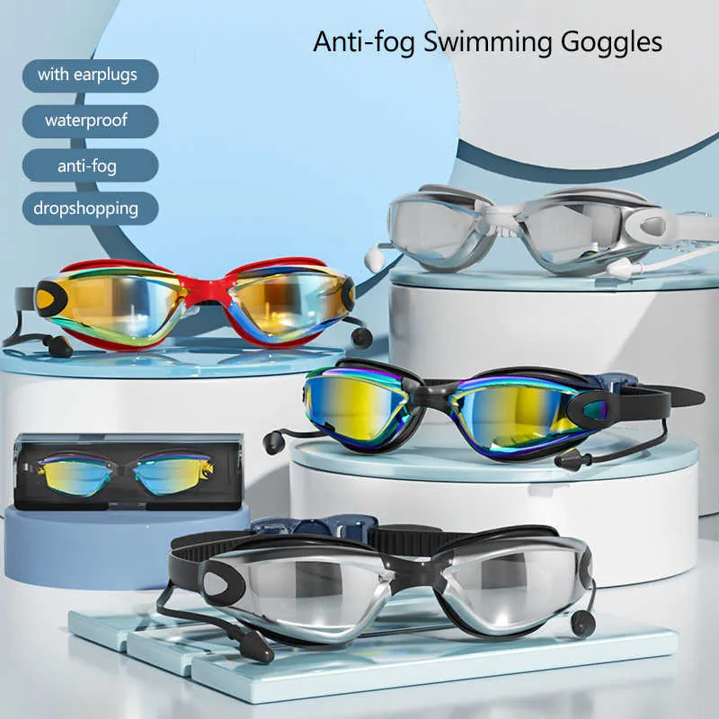 Occhialini da nuoto professionali antiappannamento per adulti Occhiali da nuoto galvanici regolabili impermeabili con tappi per le orecchie P230408