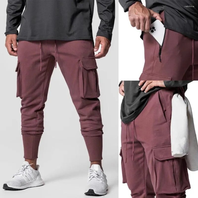 Pantalon pour hommes Logo personnalisé Sports américains Casual Slim Basketball Course en plein air Salopette multi-poches
