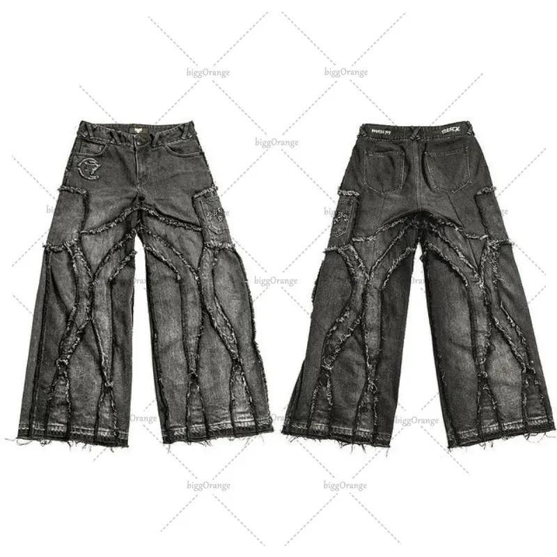 Men's Y2k Old Washed Jeans, Casual Punk Rock Oversized Hip Hop Denim Pants, 2024 Fashion Loose Straight Wide Leg Trousers Men's Y2k Old Washed Jeans, Casual Punk Rock Oversized Hip Hop Denim Pants, 2024 Fashion Loose Straight Wide Leg Trousers
