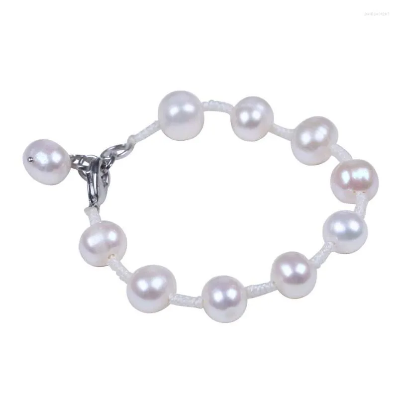 Strand Simple 9-10mm potatisform sötvatten pärlpärlor vita smycken armband för gåvor