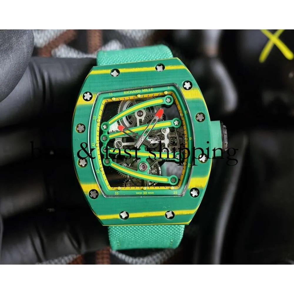 Montre Tourbillon Active SUPERCLONE Carbon Rm059-01 Mouvement Rm59 Boîtier en fibre mécanique Miroir saphir Montres de sport Yohan Blake 131 Montres de luxe