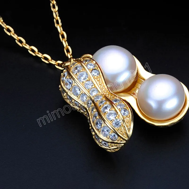 Kobiety Naszyjnik Peanut Women White Fake Pearl Naszyjnik Clavicle Wiselant Jewelry Titanium Kreatywny prezent urodzinowy