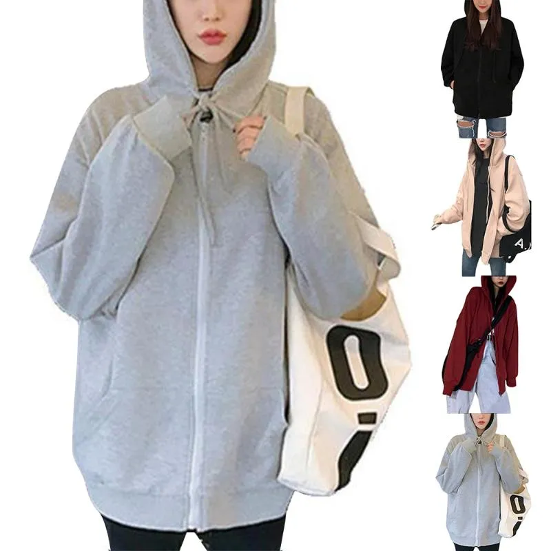 Frauen Hoodies Sweatshirts Reißverschluss Plain Hooded Casual Loose Outwear Hoodie Long Sleeve Tops Fashion Female