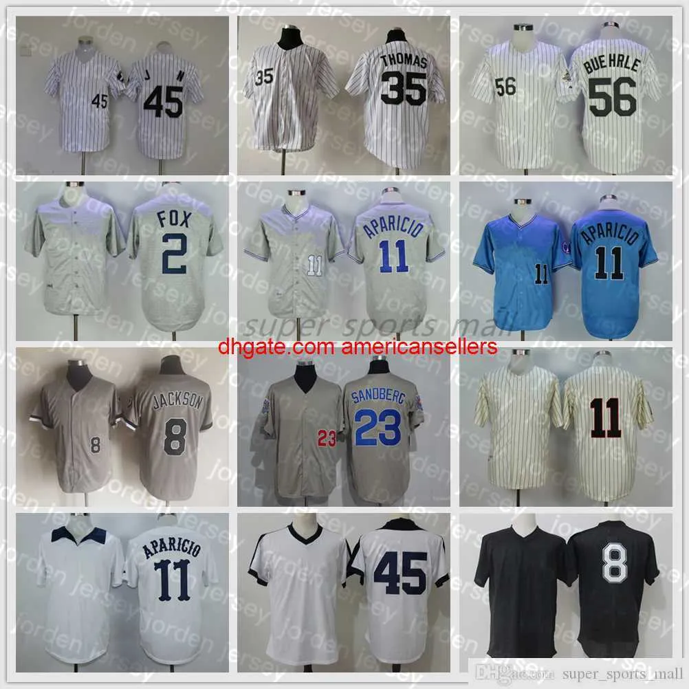 Koszulki baseballowe Vintage Jersey 2 Nellie Fox 8 Grey Pullover11 Luis Aparicio 23 Robin Ventura 35 Frank Home