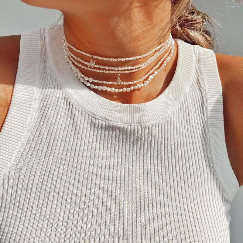 Hanger kettingen Boheemse kristalnaam eerste letter ketting voor vrouwen kunstmatige natuurlijke vorm parels choker mode sieraden cadeau