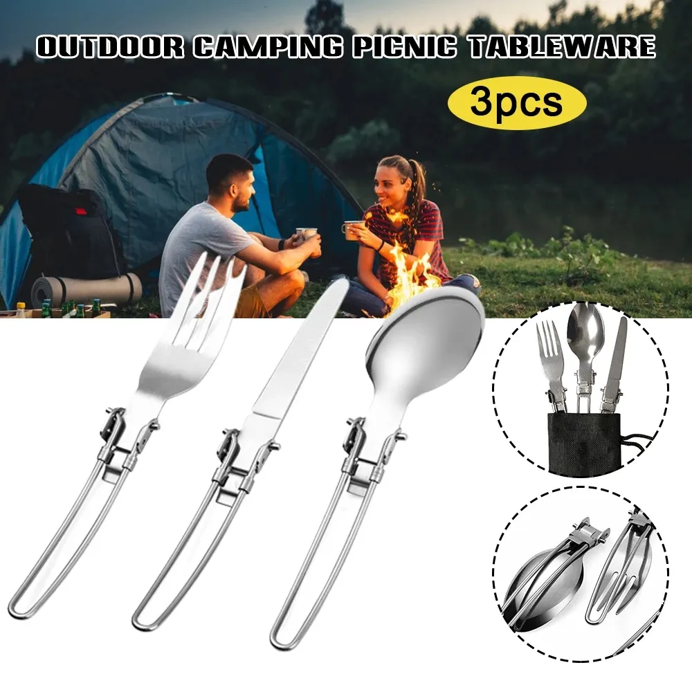 Set di stoviglie 3 pezzi Posate pieghevoli Leggero con custodia per stoviglie da campeggio all'aperto Leggero e portatile per picnic