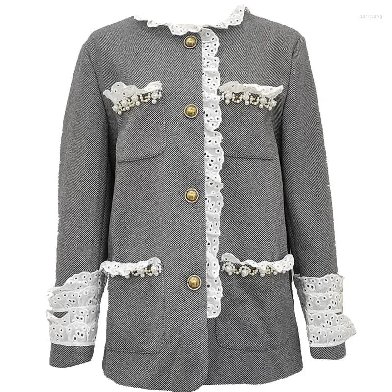 Produktbild von Generisch Damen Eleganter Stehkragen Tweed Cape Mantel Lose Einfarbig Mode Mantel Damen Herbst Und Winter Vielseitige Business Jacke (Grau,XL