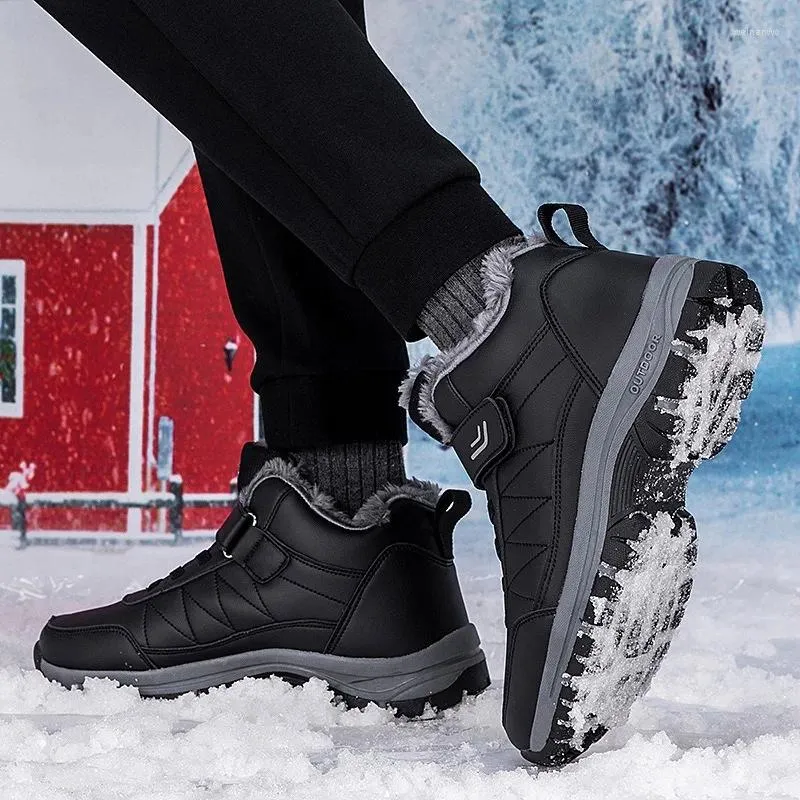 Botas de inverno homens neve pelúcia tamanho grande 47 46 ao ar livre tênis antiderrapante adulto borracha caminhadas sapatos de pele quente tornozelo botas hombre