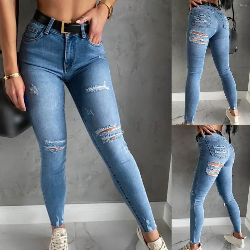 Jeans feminino mãe jeans feminino feminina moda casual Soild cor de cintura alta slim rasgada tassel pocke bompers