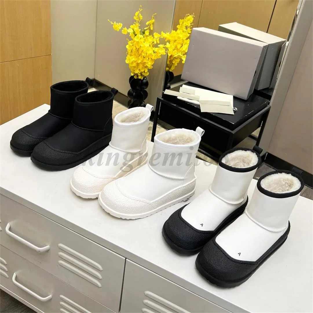 Botas femininas designer camurça couro tornozelo bota de neve de sola grossa tênis de lã de luxo inverno pele quente em sapato de couro botas de algodão antiderrapante