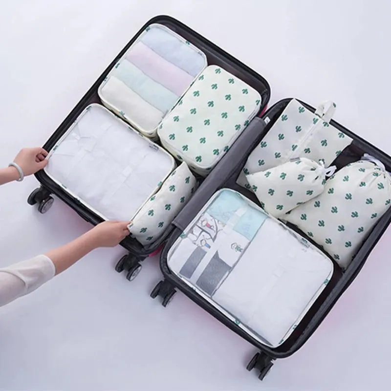 Sacos de armazenamento Cubos de embalagem para viagens 7pcs recipientes de pano com tampas organizadores de folha e saco de vida do armário