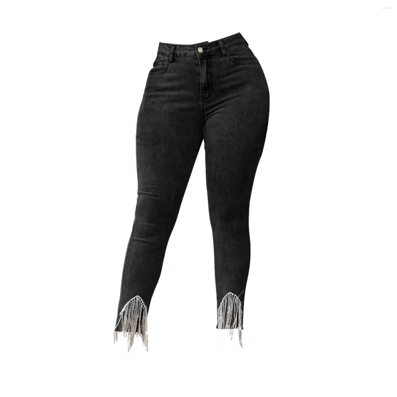 Damesjeansjurken Jean voor dames Hoge taille leggings met franjes en zakken Denim op broek