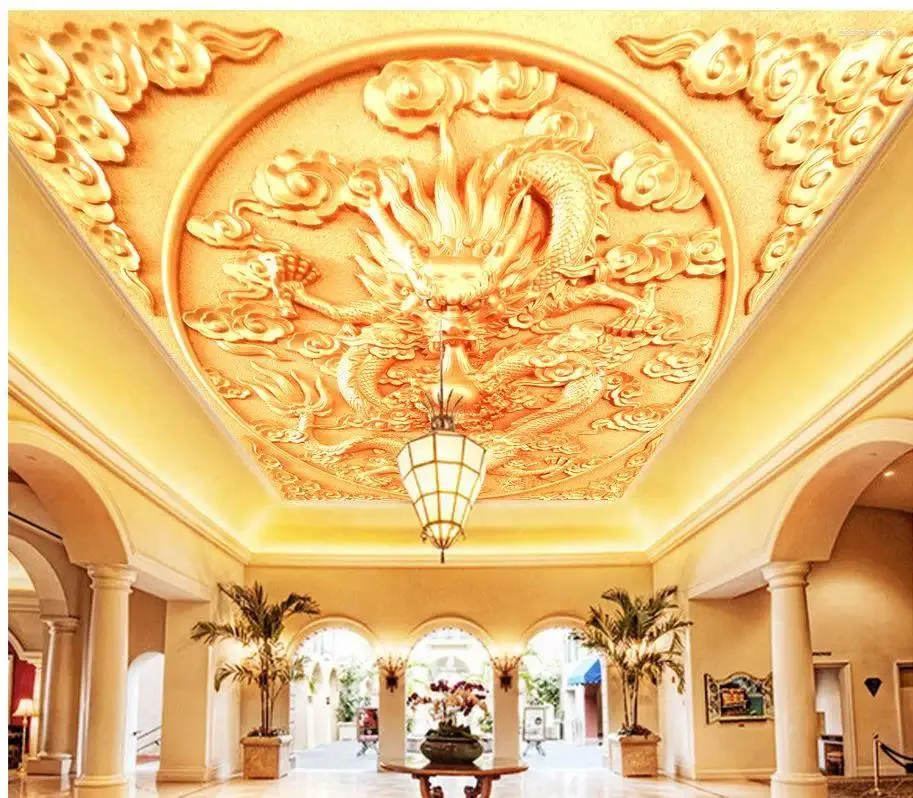 Обои для украшения стен Золотой дракон 3d обои современные для гостиной фрески потолок нетканые