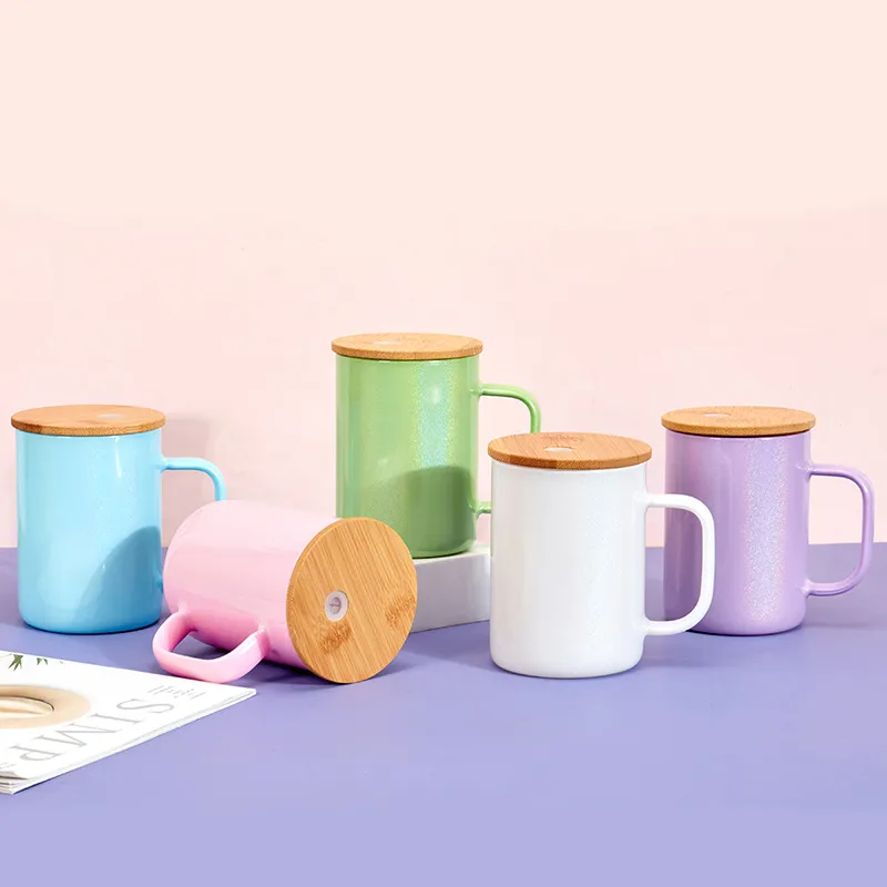 Sublimation 15oz Shimmer Glitter Mugs مع مقبض زجاجة ماء مع الغطاء الصيفي Drinkware Coffee Mugs Juice Cup Z10