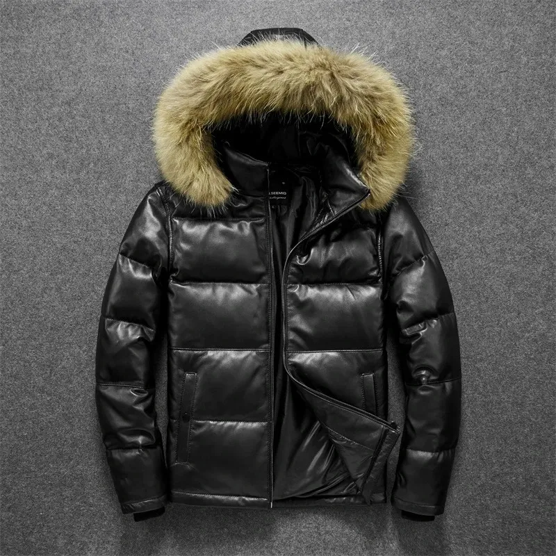 Men's Jackets Sheepskin Duck Down Jacket Leather Coat Thickened Autumn And Winter Arrival Raccoon Fur Collar 231108