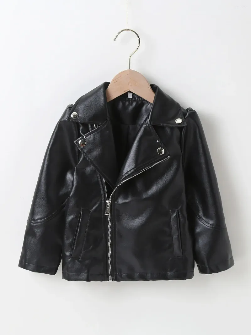 Jackets Boys Girls Spring Motorcycle Faux Leather With Oblique Zipper