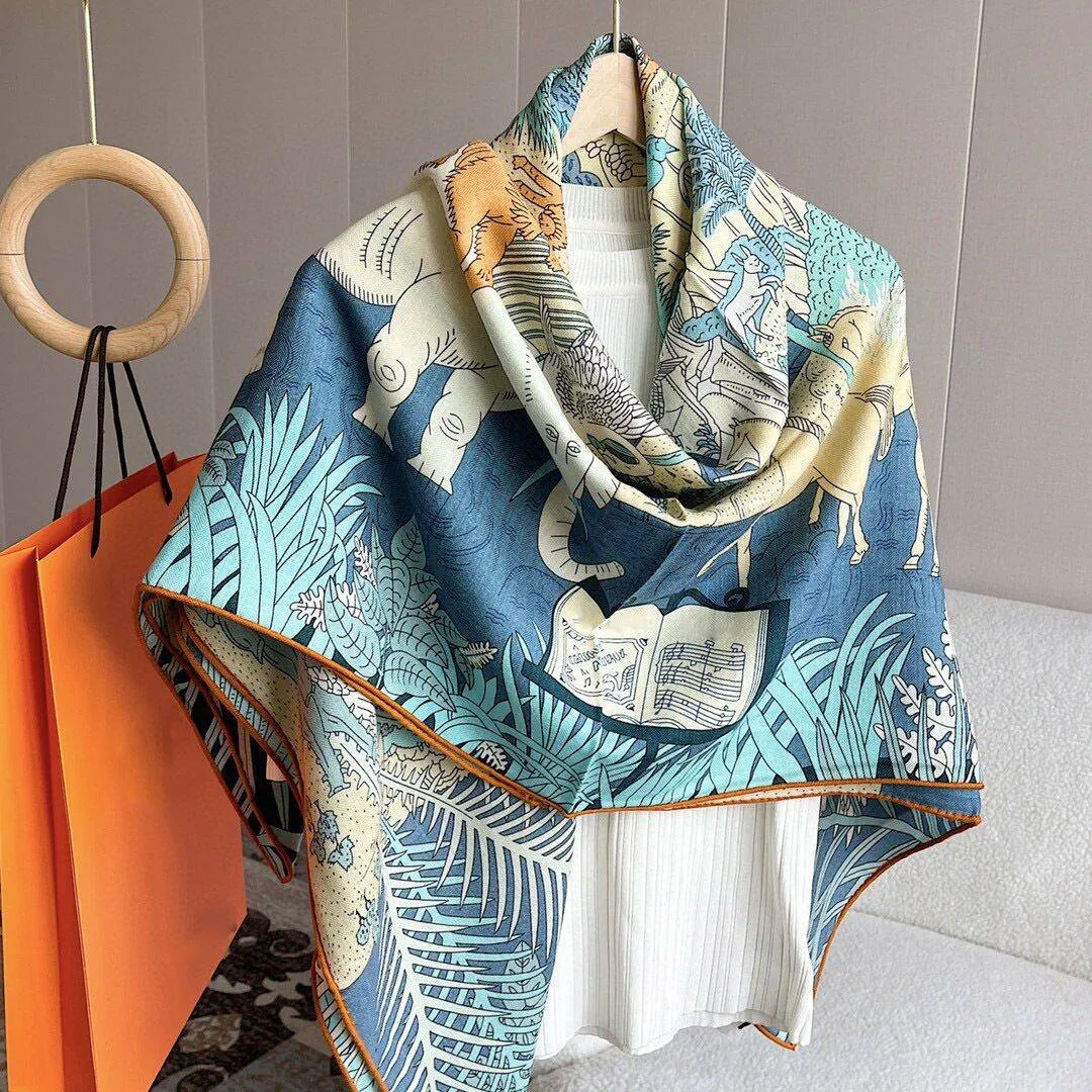 arrival autumn spring classic design 140*140 cm animal 70% cashmere 30% silk scarf wrap for women lady girl