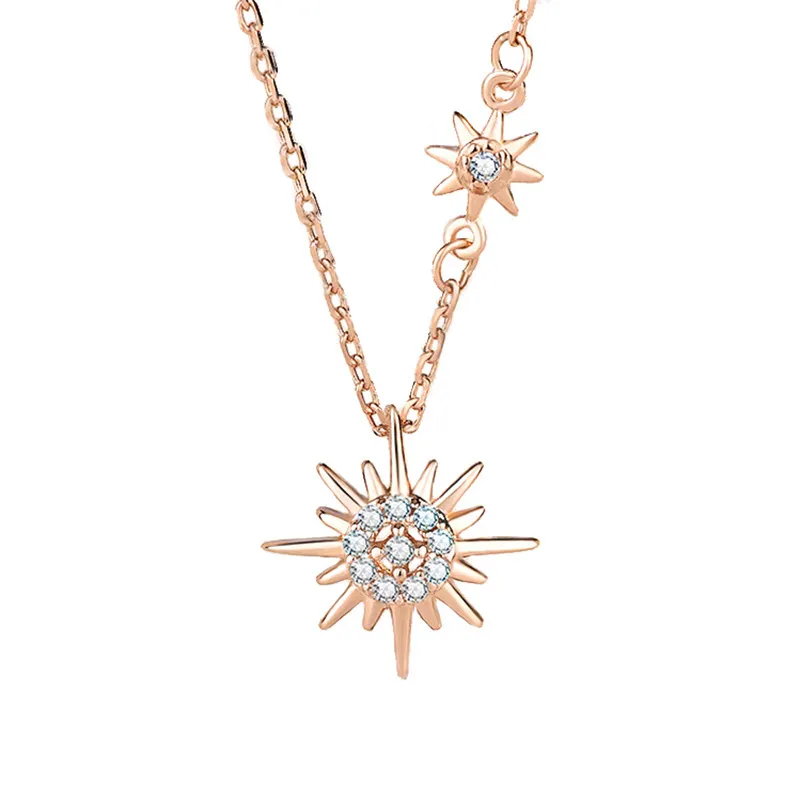 Collar de girasol Starburst de diseñador de lujo, collar con colgante de hexagrama de diamante, joyería INS sencilla y delicada para mujer