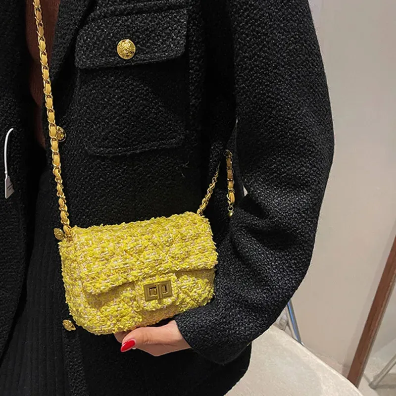 Evening Bags Crossbag Female Cute sweet small bag Autumn and Winter Trendy Fashion Messenger bag Chain Woolen Crossbody Shoulder Square bag 231108