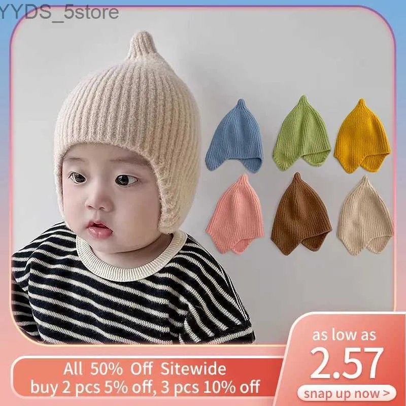 Muts/Schedelmutsen Winter Baby Gehoorbescherming Hoed Warme Wollen Peuter Oorbeschermers Cap Koreaanse Kinderen Gehaakte Motorkap Effen Kleur Gebreide Kindermutsen YQ231108