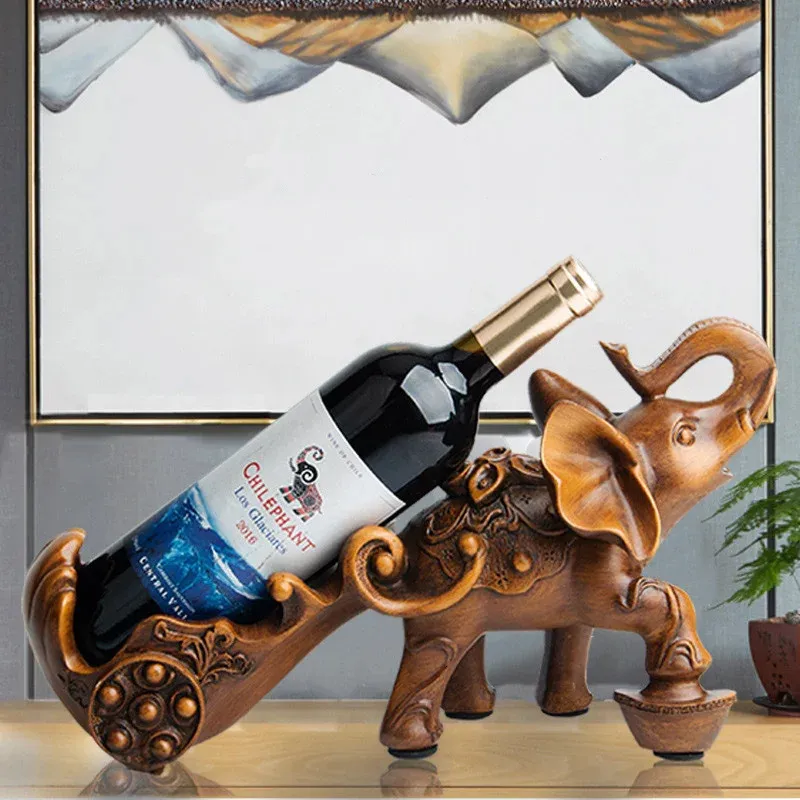 Casier à vin de table Creative Elephant Wine Rack Résine Imitation Bois Porte-bouteille de vin Décoration de la maison Salon Armoire à vin Bar Outils Cadeau 231109
