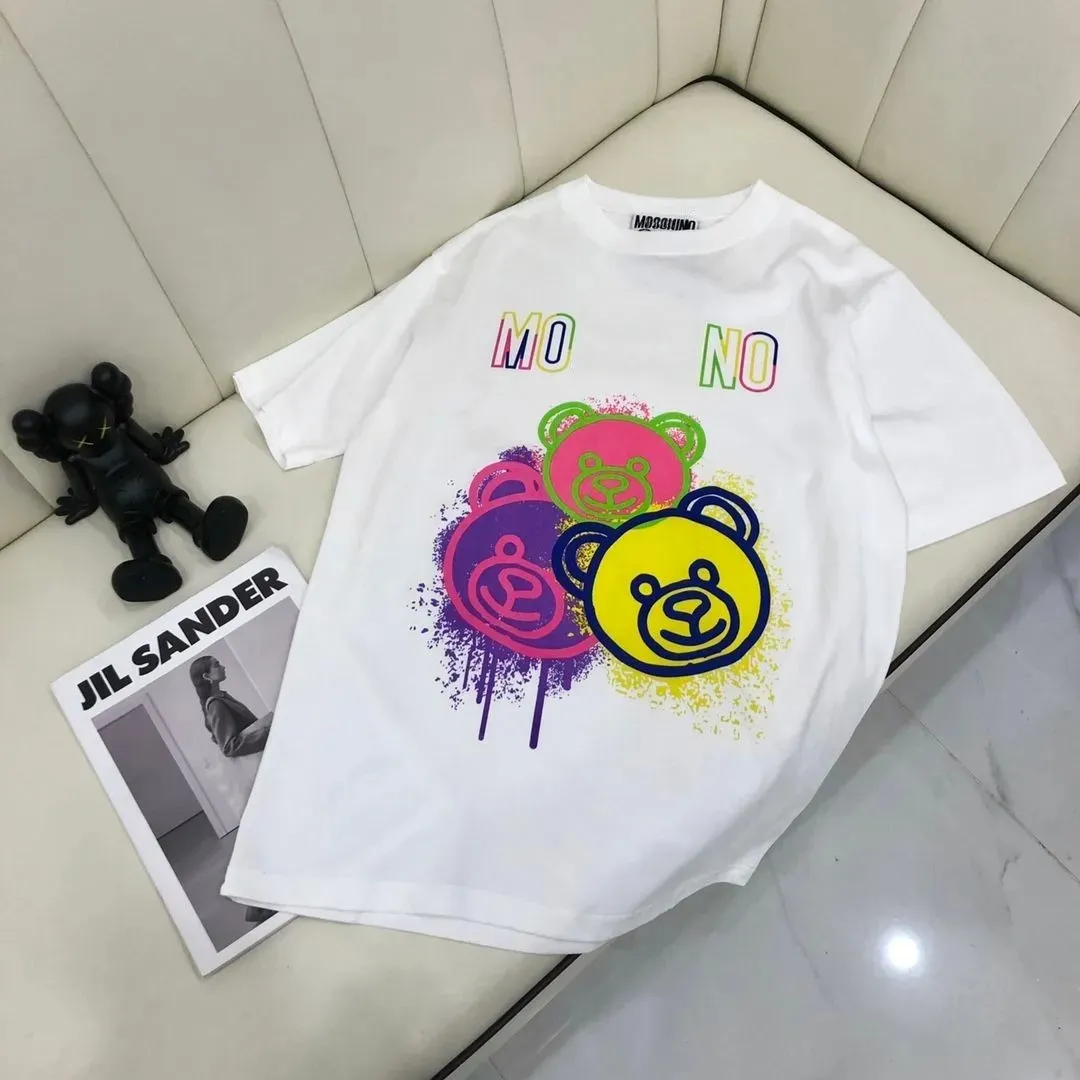 Moschino Włosze Marki Kolory T koszule pluszowe niedźwiedź graficzny graficzny druk wypoczynkowy jakość mody Para projektant czarnych białych męskich odzieży TEE TEE TEE JZQ2