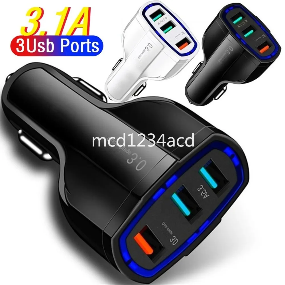 3 USB -portar Hög hastighet 5V 3.1A Bil Charger Vehicle Chargers Power Adapter för iPad iPhone 12 13 14 15 Pro Samsung HTC M1