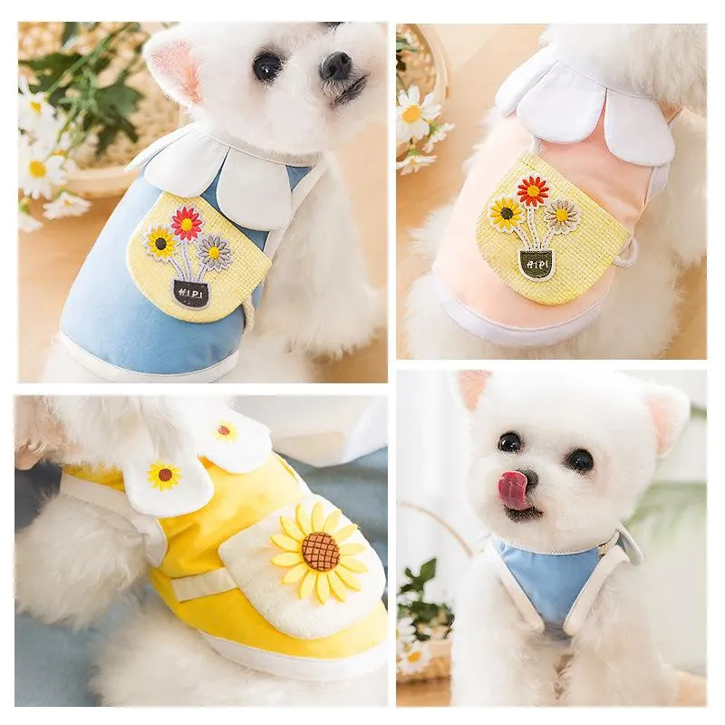 Dog Apparel 2023 Spring And Summer Thin Puppy Vest Two-legged T-shirt Petal Collar Satchel Bag Cat Pet Clothes
