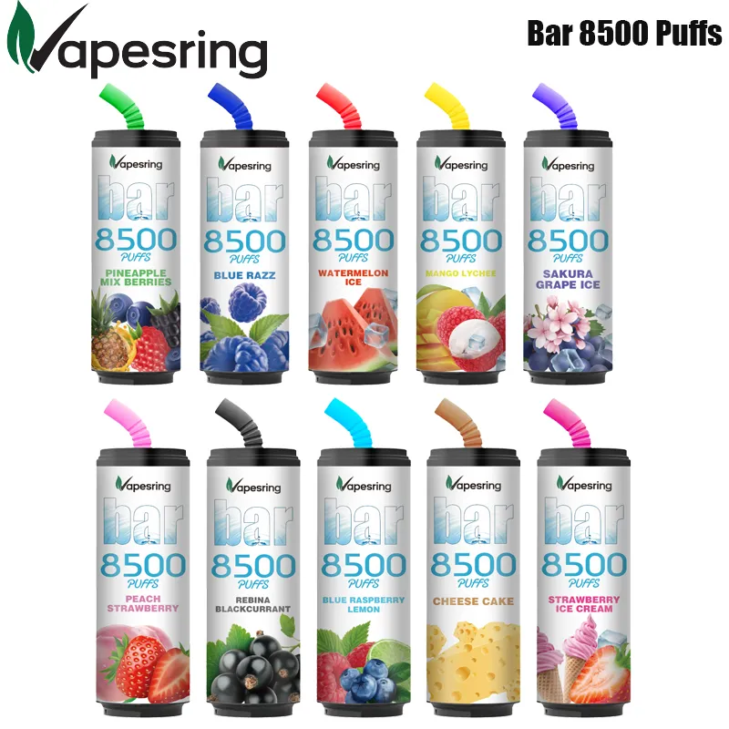 vapesring bar 8500 퍼프 18ml e- 액체 충전식 600mAh 배터리 10 색상 vaporizer vape 정품