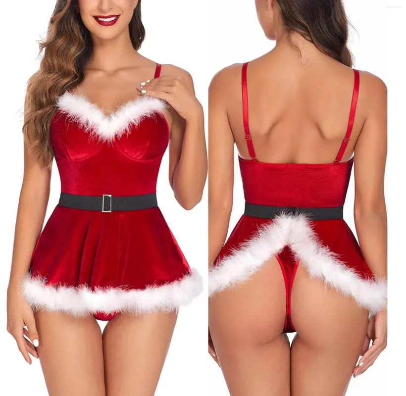 Christmas Sexy Lingerie Set Womens Nightie Gown Babydoll Garter