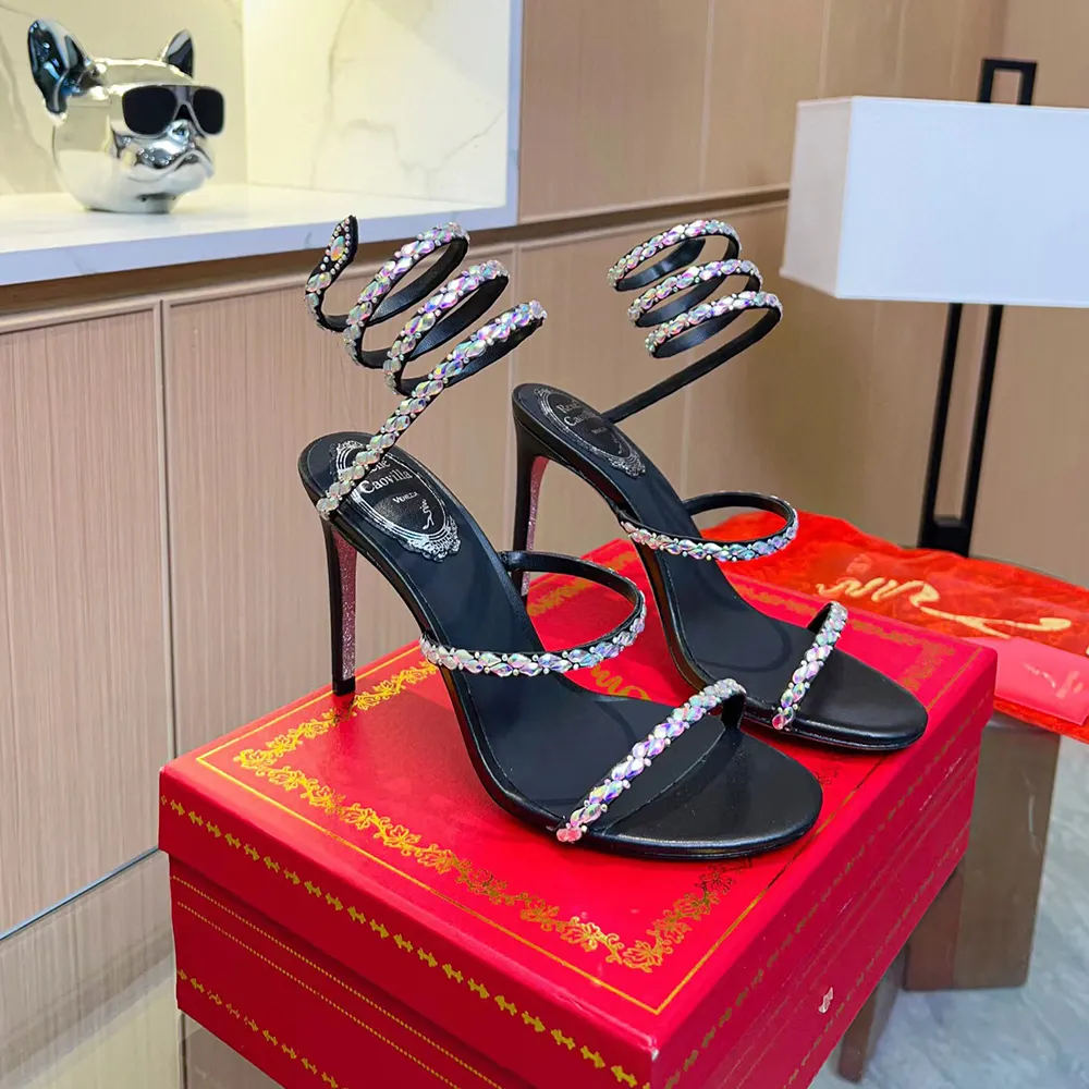 Новые Rene Caovilla Cleo Syletto Sandals Crystals Gem украшенные каблуками вечерние туфли Женские роскошные дизайнеры на высоком каблуке