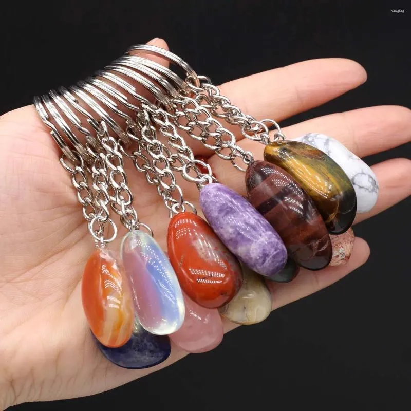 Keychains Natural Raw Ore Keychain Gem Reiki Healing Quartz Agate Citrine Irregular Stone Pendants Charms DIY Jewelry Making Accessorie