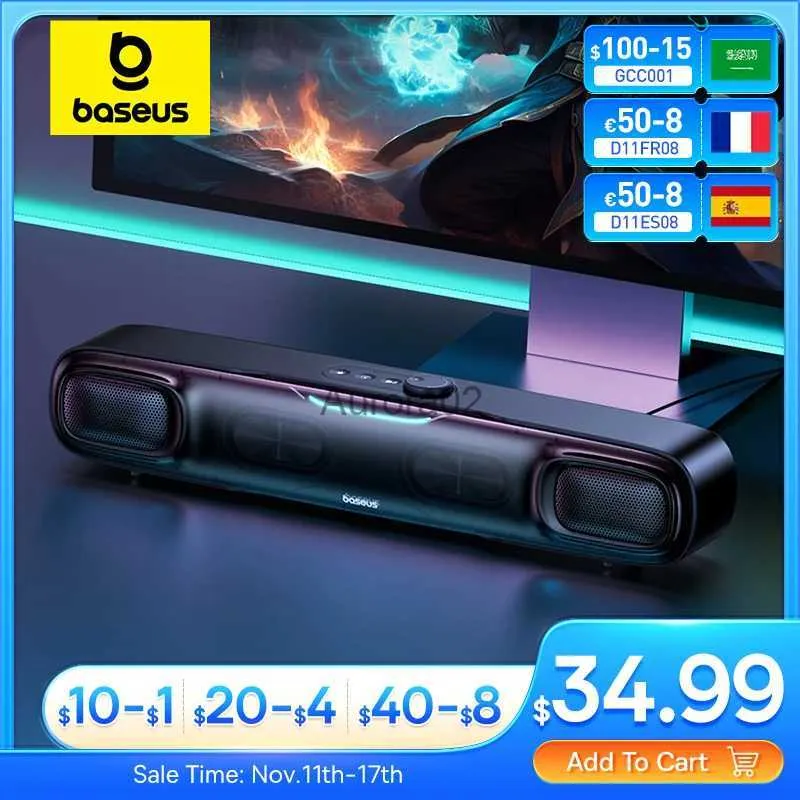 Bilgisayar Hoparlörleri Baseus DS10 Masa Masası Mini Soundbar Hoparlör Bluetooth 5.3 Üç Modlu Ses 3D Soundscape Surround Subwooferersound Box Dizüstü bilgisayar için PC YQ231103