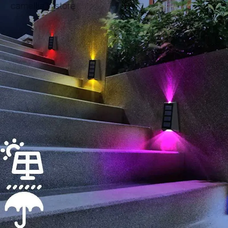 Wandlampen op zonne-energie RGB-wandlampen op zonne-energie Buiten Kleur veranderende tuindecoratie Zonne-lamp Hek Wandlamp voor tuin Buiten Loopbrug Trappen Q231109