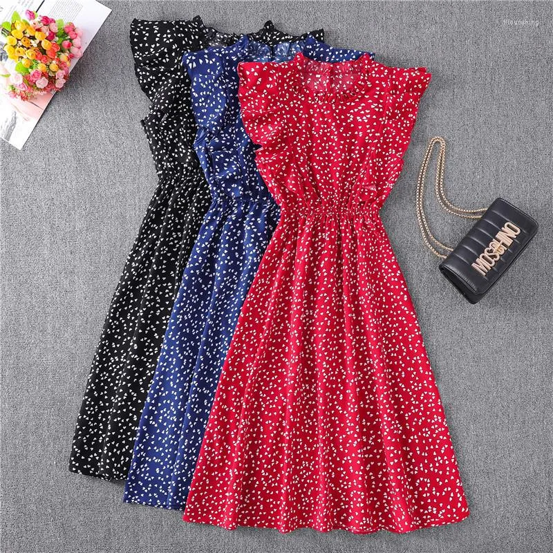 Casual Dresses Red Wave Point Chiffon European And American Loose Versatile Showing Temperament Covering The Belly Long Fairy Full Dress