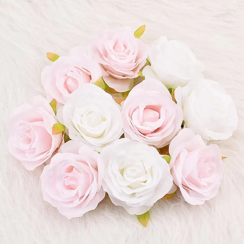 Decorative Flowers White Rose 30pcs/7-8cm Artificial Silk Flower Heads DIY Wedding Home Birthday Party Decoration Wreath Scrapbooking Fake