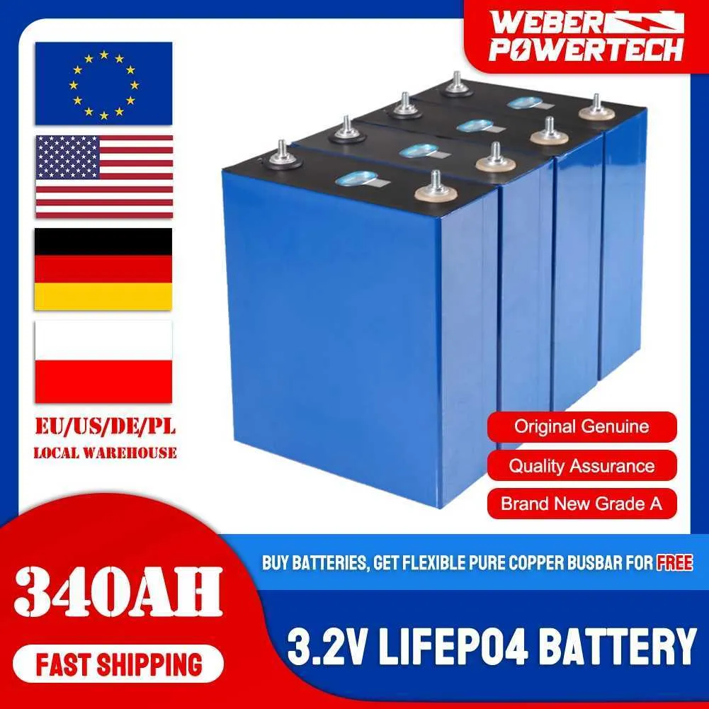 Brandneue 340 Ah 3,2 V 4/8 STÜCKE LiFePO4 Batterie Grade A für 48 V wiederaufladbare Lithium-Eisen-Phosphat-Zellen Aluminiumgehäuse mit Sammelschiene