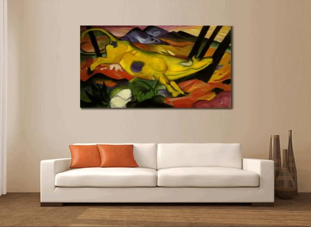 Muurkunst Franz Marc olieverfschilderij abstract de gele koe Handgeschilderd huisdecor8016315