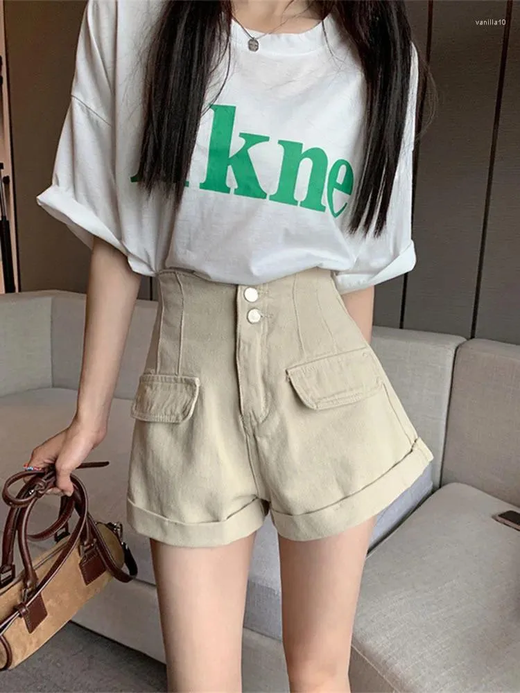 Jeans femininos vintage carga mulheres streetwear demin shorts y2k hippie verão moda coreana calças de cintura alta casual estética