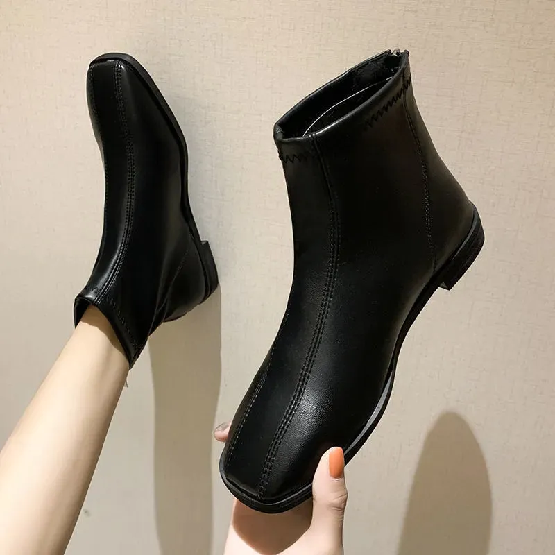 ブーツブーツブラックメスアンクルアンクルフラットフットウェアワーク女性のための短い靴2023年春、PUプロモーションブーツ231109