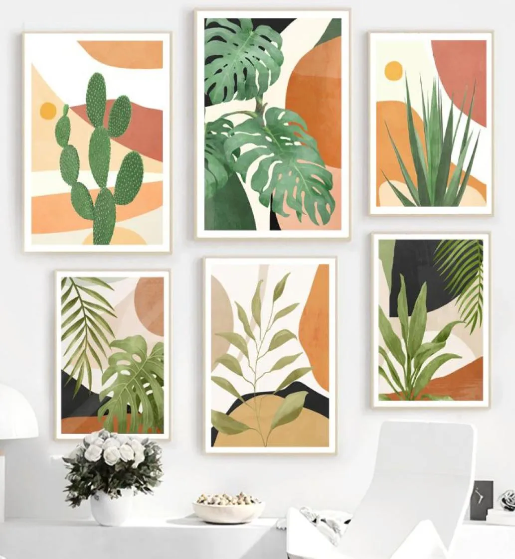 Pinturas Boho Cactus Monstera Palm Leaf Abstract Wall Art Canvas Pintura Nordic Pôsteres e Impressões Fotos para Sala de estar Deco6803213