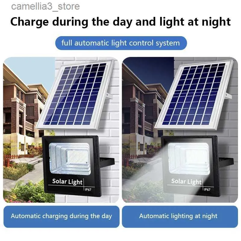 Solar Wall Lights 100/65/40/30/20w LED Solar Light Outdoor Pilot Control IP67 Wodoodporne dla ogrodu Lampa powodziowa Słoneczna lampa powodziowa Q231113