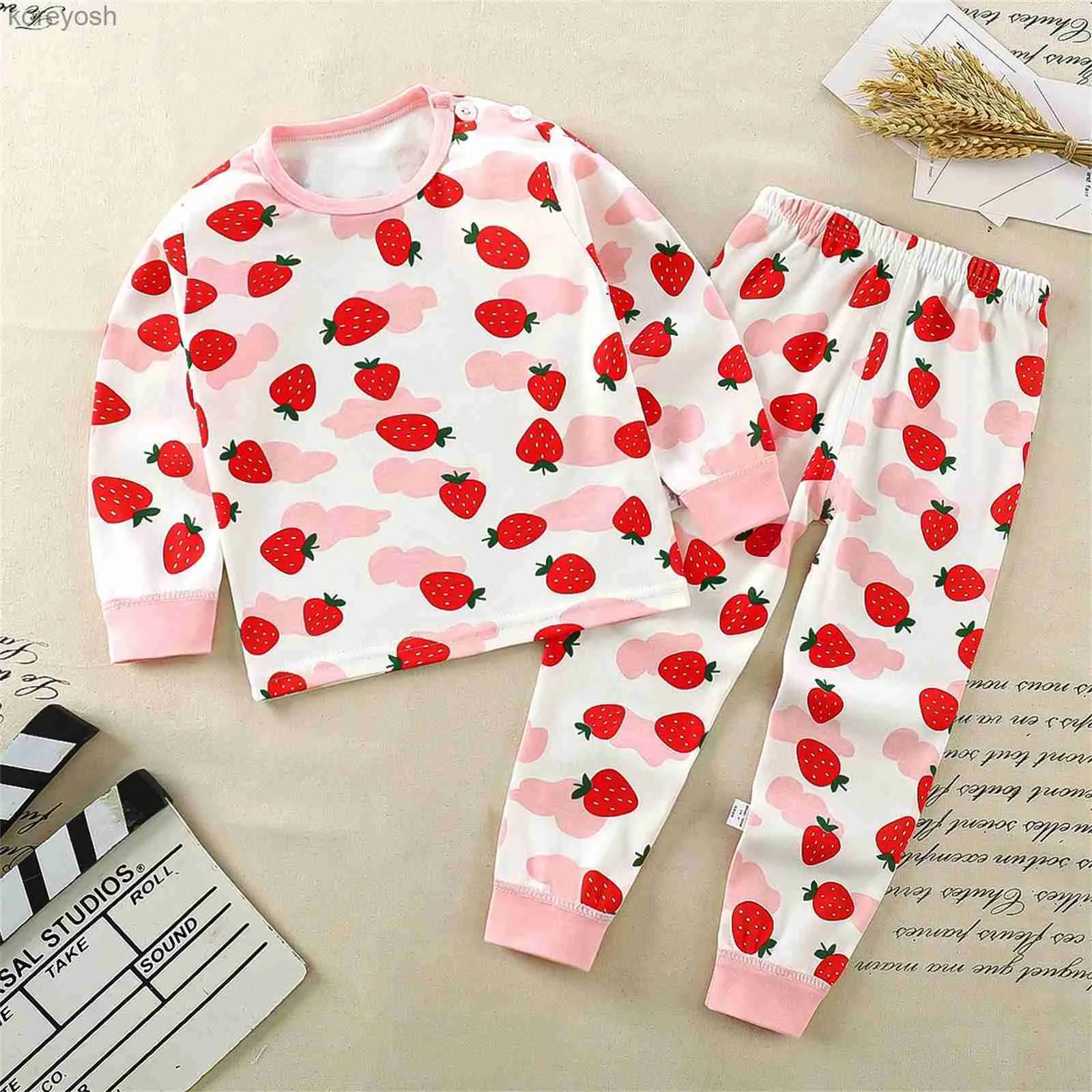 Pijamas sleepers com punhos de luva crianças infantis bebê recém-nascido pjs meninos meninas manga longa dos desenhos animados tops calças pijamas roupas setl231109