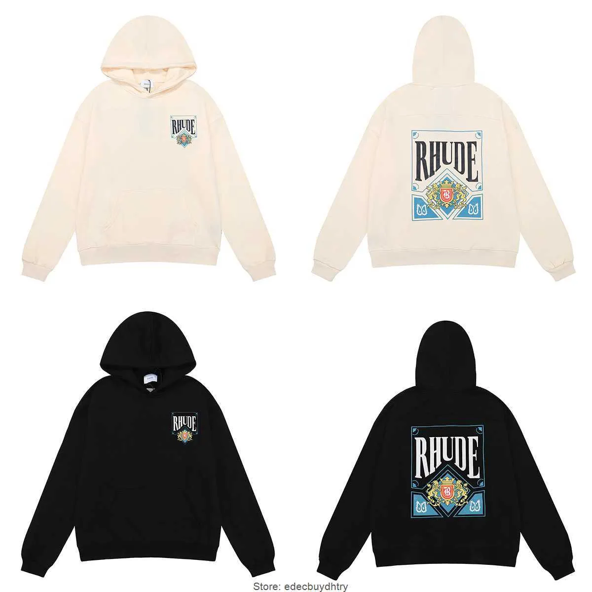 رجال البلوزات المعلقة المصممين Rhude Hoodies خطاب طباعة Terry هوديي سترة الأزياء الأمريكية العلامة التجارية للرجال ونساء عشاق E 6djd